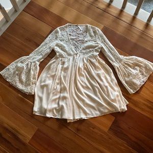 Free People Ivory Lace Bell Sleeve Mini Dress